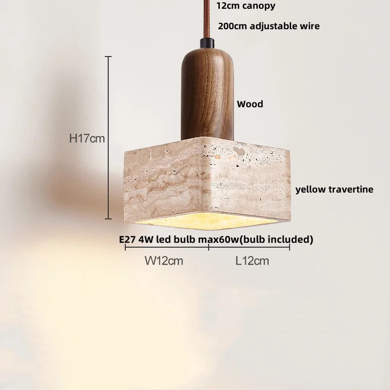 Decorbites™ LED-Drehknopf-Schalter-Pendant-Lampe Gelber Travertin Kupfer Wabi-Sabi Hängelampen
