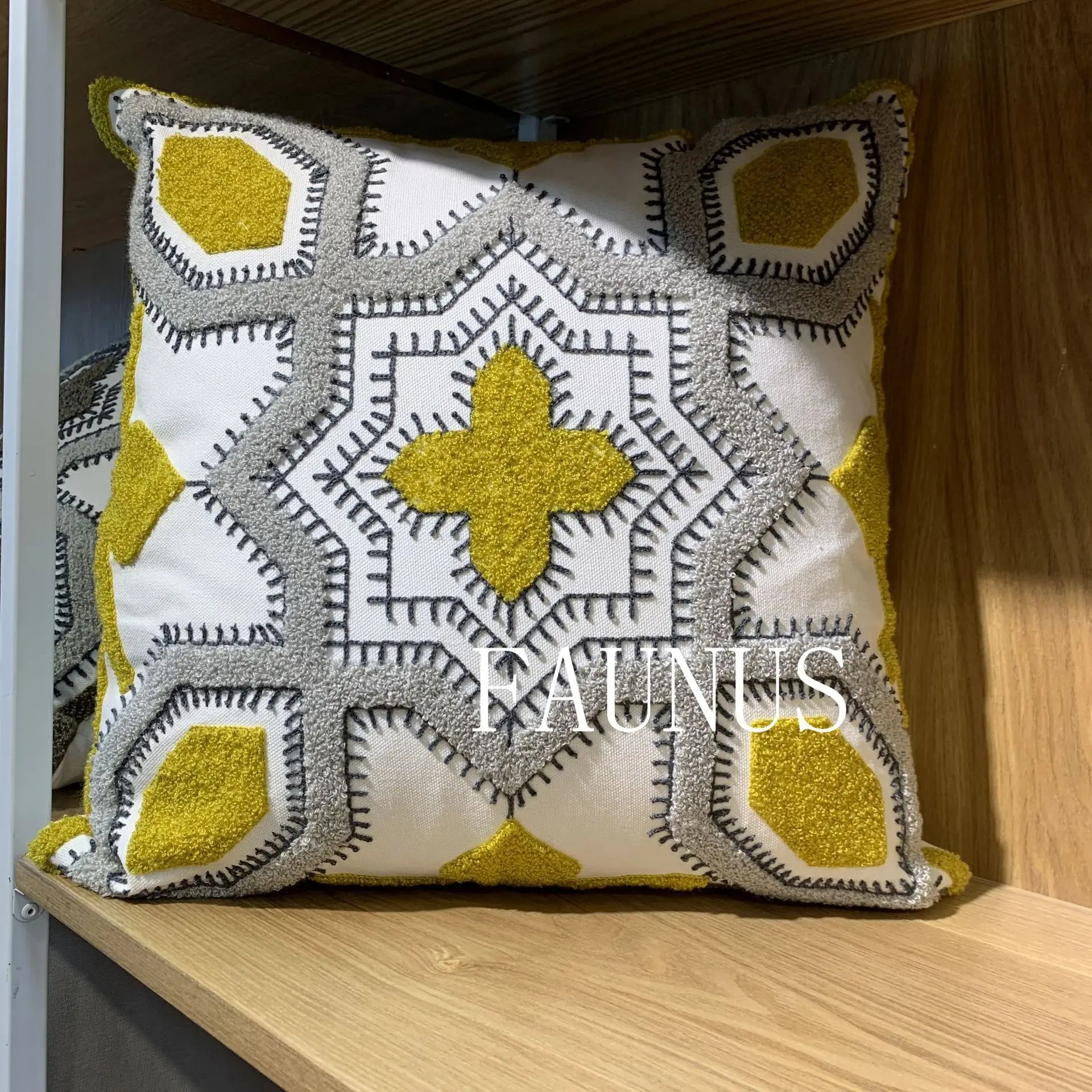 Leaf Embroidered Cotton Cushions