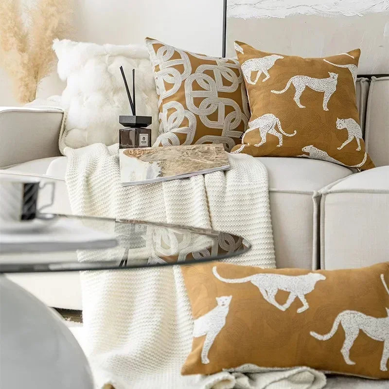 Decorbites™ Geometrisches Jacquard-Kissenbezug - Braun-Kaffee-Farbe Leichtluxuriöse Moderne Dekor-Kissen