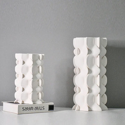 DecorBites™ Geometric Ceramic Fold Pattern Flower Vase Decorative Home Ornament