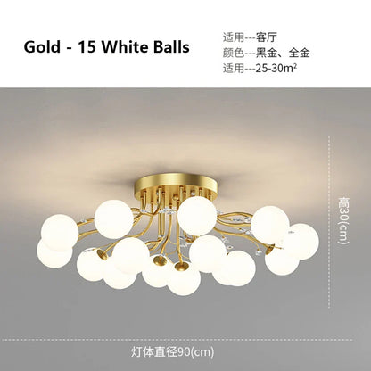 Decorbites™ Glas-Blase-Kugel-LED-Deckenleuchte in Schwarz-Gold-Kristall für Schlafzimmer & Wohnzimmer