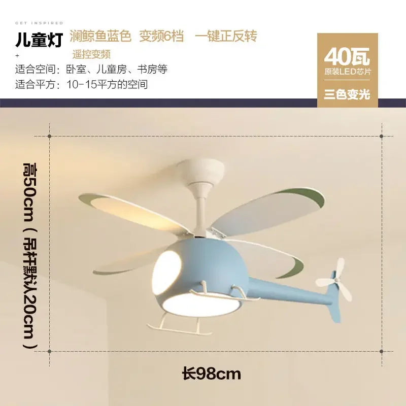 Decorbites™ Kinder-Hubschrauber-Deckenventilator mit LED-Licht-Leuchter – Modernes Flugzeugdesign