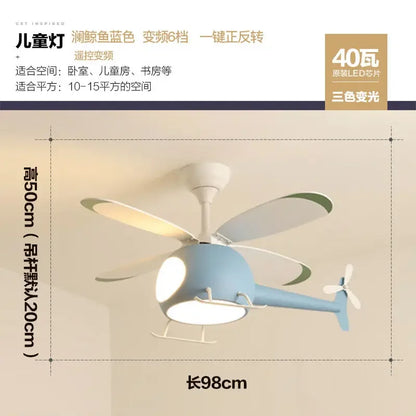 Decorbites™ Kinder-Hubschrauber-Deckenventilator mit LED-Licht-Leuchter – Modernes Flugzeugdesign