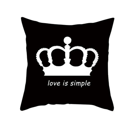 DecorBites™ Black Geometry Letters Print Cushion Cover for Home Decor & Office
