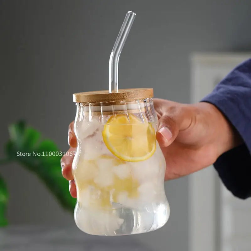Decorbites™ Glasbecher-Set mit Deckel und Trinkhalm, transparentes Trinkgeschirr für Tee, Saft, Bier oder Milch