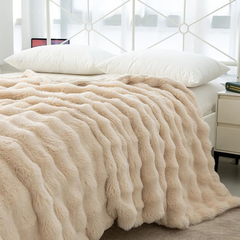 DecorBites™ Cozy Faux Rabbit Velvet Blanket for Office Nap – Twin Size Luxurious Solid Color Woolen Blanket