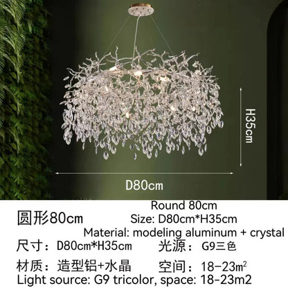 DecorBites™ Golden Crystal Tree Chandelier, Luxury Matte Aluminum Art Ceiling Light for Living Room