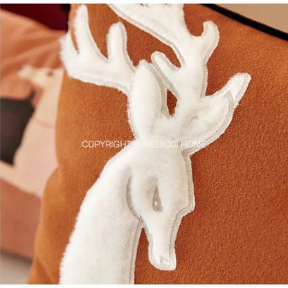 Decorbites™ Handgefertigtes Rentier-Applikations-Stickerei Weihnachtskissenbezug - Festive Weihnachtsurlaubsdekoration