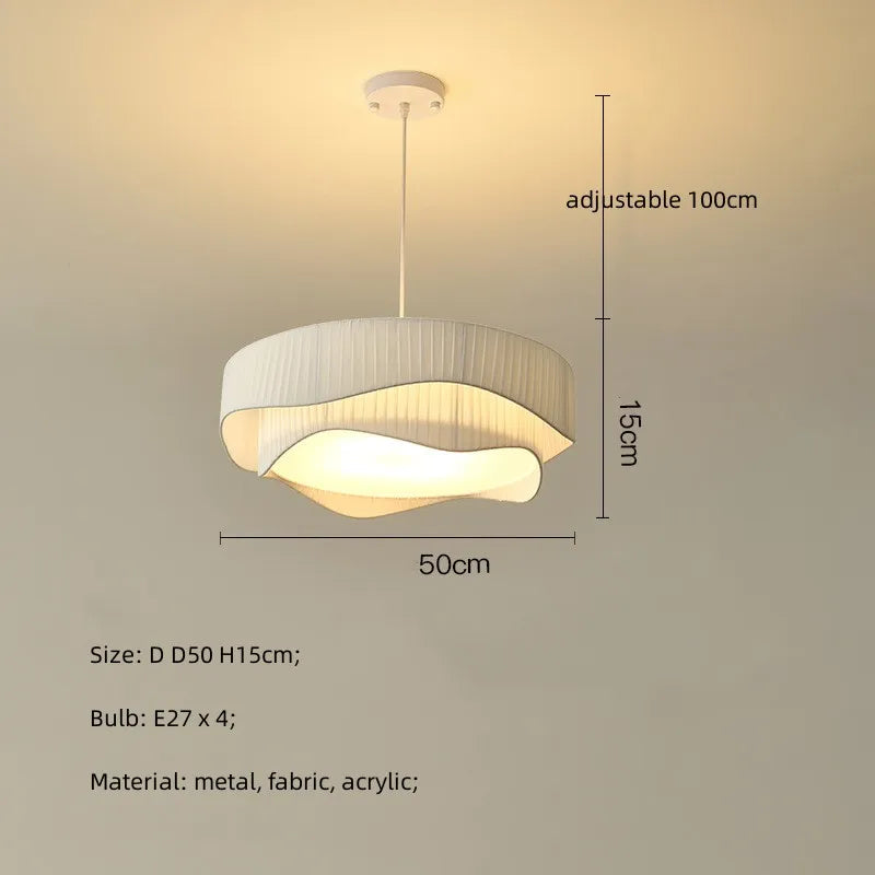 DecorBites™ Creamy Style E27 Chandelier Bedroom Pendant Lights: Minimalist White Fabric LED Lamps