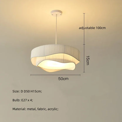 DecorBites™ Creamy Style E27 Chandelier Bedroom Pendant Lights: Minimalist White Fabric LED Lamps