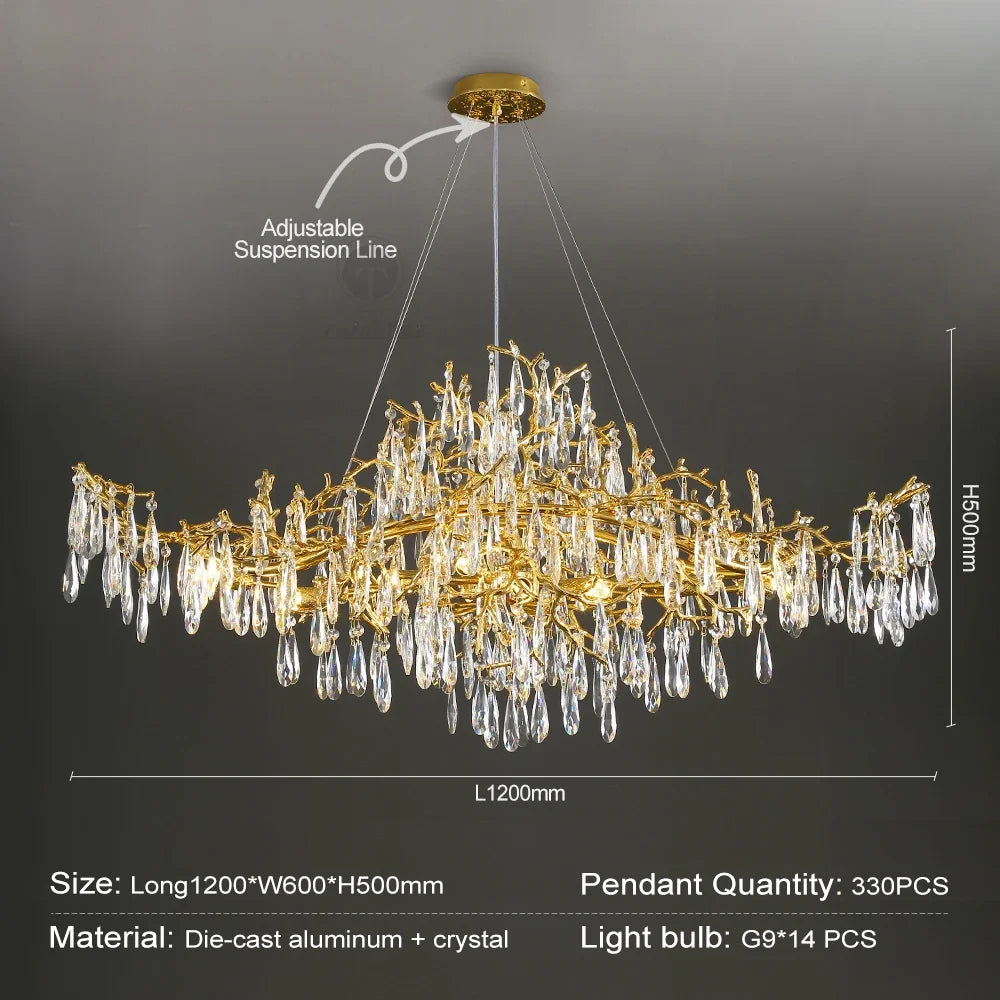 Decorbites™ Goldener Kristall-Kronleuchter – Moderner Luxus-Langlicht für Küche, Esszimmer, Wohnzimmer, Schlafzimmer