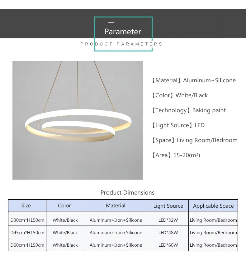 Nordische LED-Hängeleuchte Minimalistisches Doppelring-Design in Schwarz und Weiß Hauptlicht für Wohnzimmer Schlafzimmer Esszimmer Villa