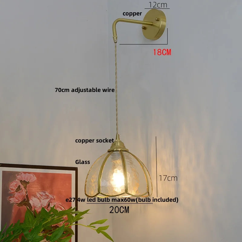 Decorbites™ Glas Messing LED Wandarmleuchte mit Zugschalter Vintage Waschtischleuchte