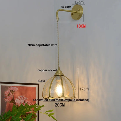 Decorbites™ Glas Messing LED Wandarmleuchte mit Zugschalter Vintage Waschtischleuchte