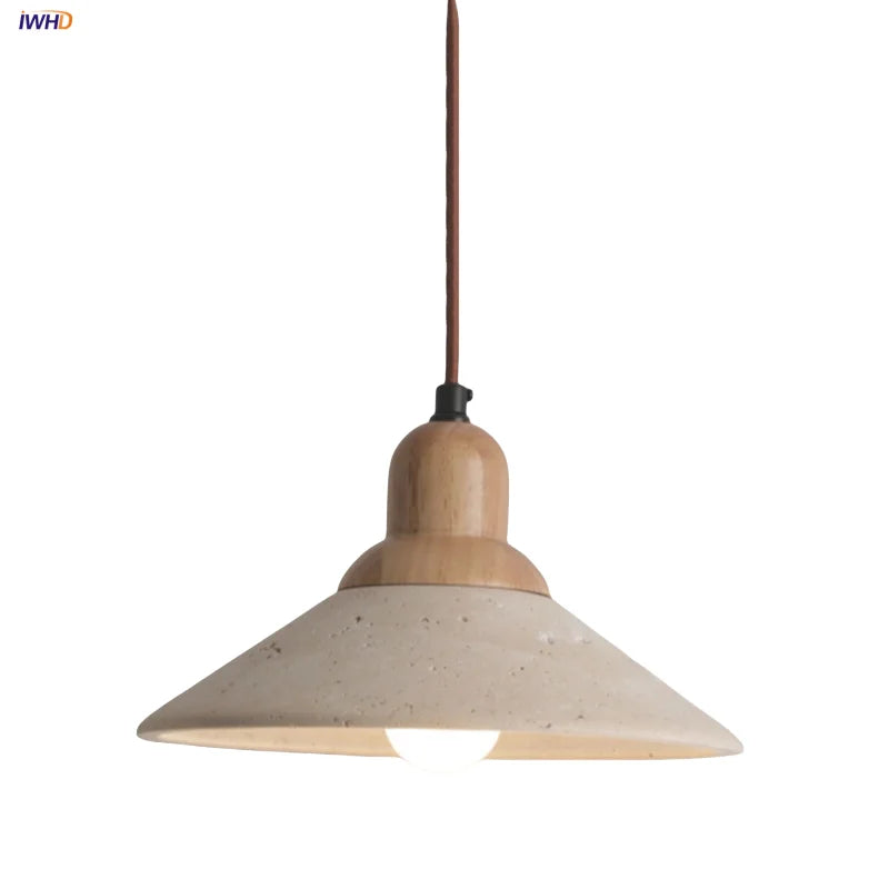 Decorbites™ LED Holz-Baldachin-Hängeleuchte Gelber Travertin-Stein Hängelampe
