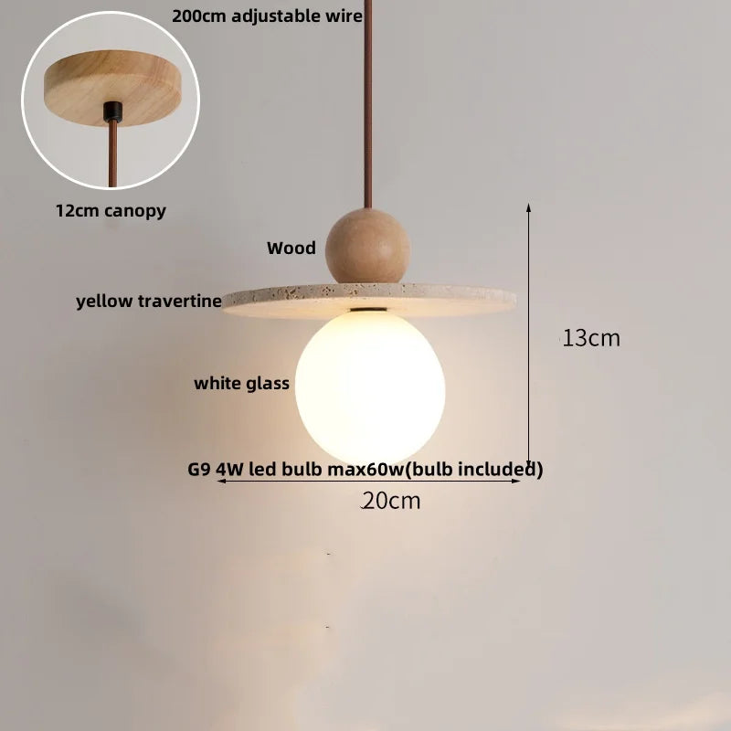 Travertine Globe Pendant Light With White Glass