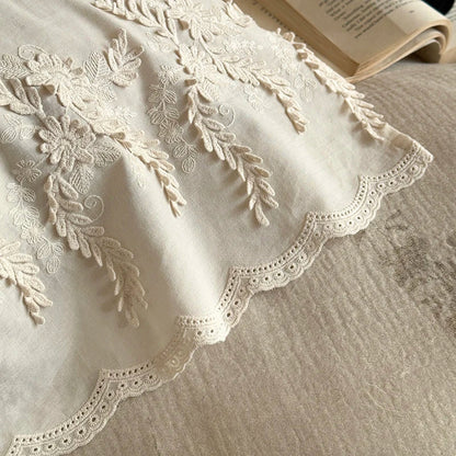 Decorbites™ Französische Spitzenblumen-Bettwäsche-Set, 100% Baumwolle, doppellagig, weiche Daunendecke, Bettlaken, Kissenbezüge