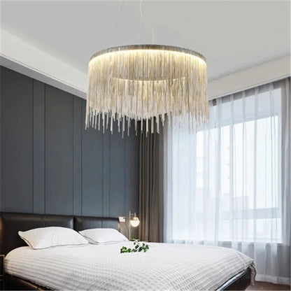 Decorbites™ Goldkette-Kronleuchter-Hängeleuchte mit Fernbedienung, modernes Troddeldesign für Küche & Wohnzimmer