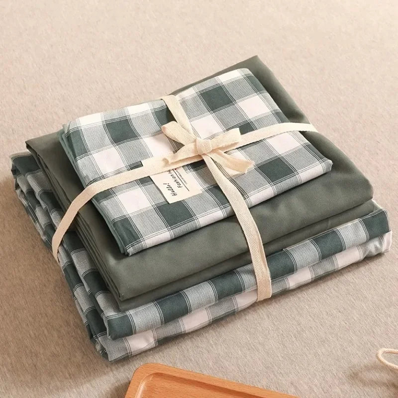 Cotton Grid Print Bed Set