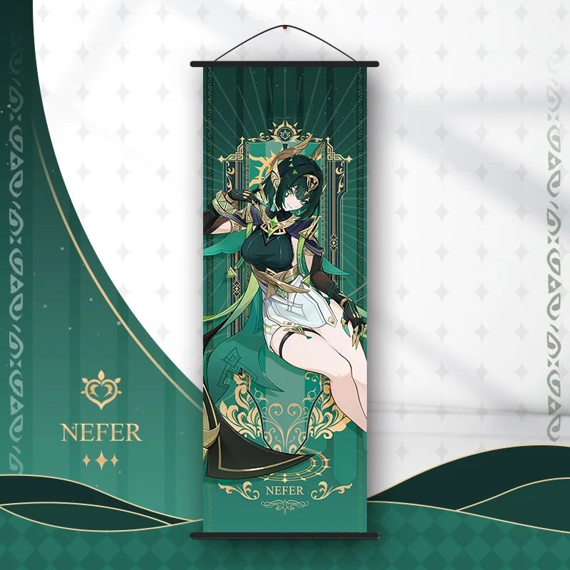 Genshin Impact Scroll Canvas Painting Columbina Sandrone Flins Home Decor Wall Hanging Anime Poster Wall Art Room Decoration