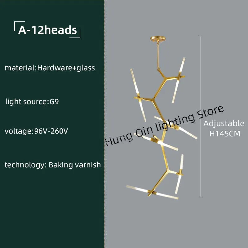 Gold Branch LED Chandelier For Staircase