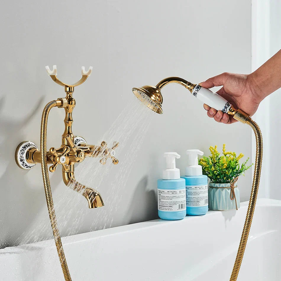 Decorbites™ Golden Schwarzer Badewannenarmatur mit Handbrause und drehbarem Auslauf