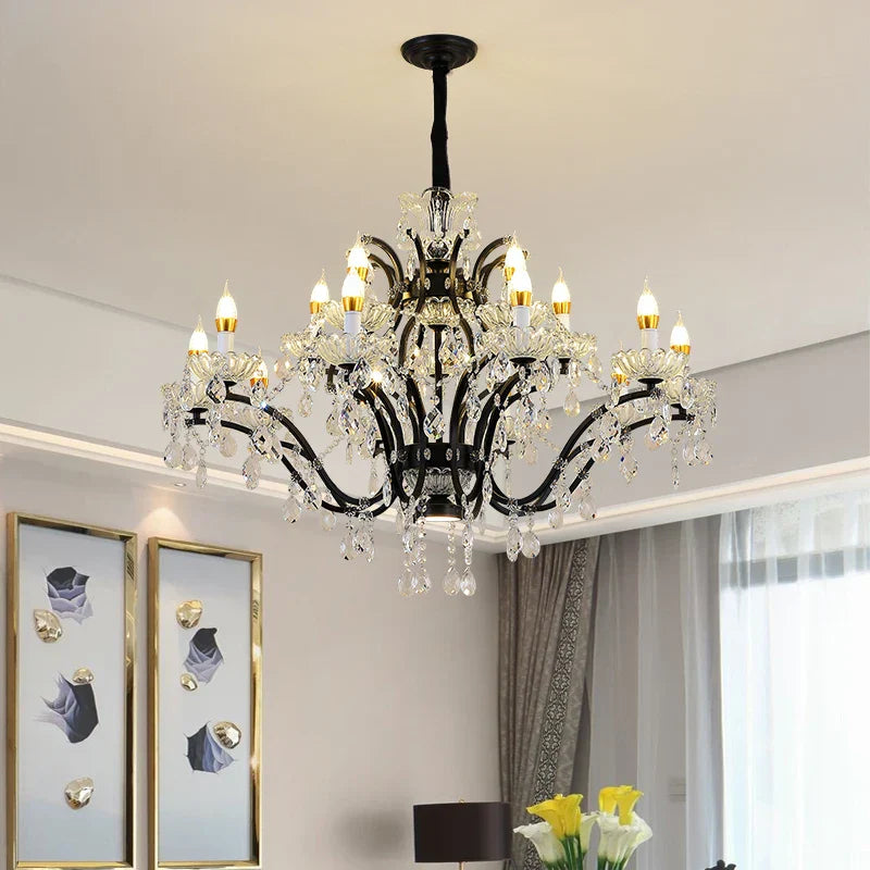 Decorbites Kristall-Kerzenleuchter Schwarz Landhaus-Esszimmerlampe