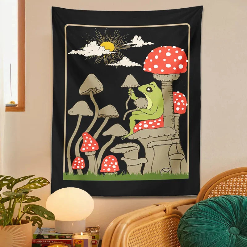 DecorBites™ Cute Frog Tapestry Wall Hanging for Retro Aesthetic Bedroom Decor