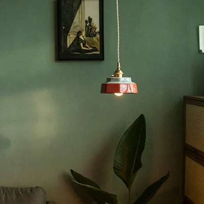 Japanese Retro Ceramic Pendant Light in Red or Blue