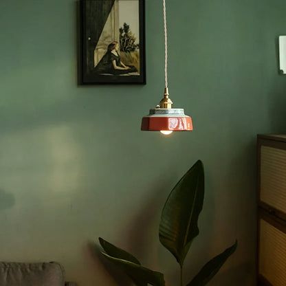 Japanese Retro Ceramic Pendant Light in Red or Blue