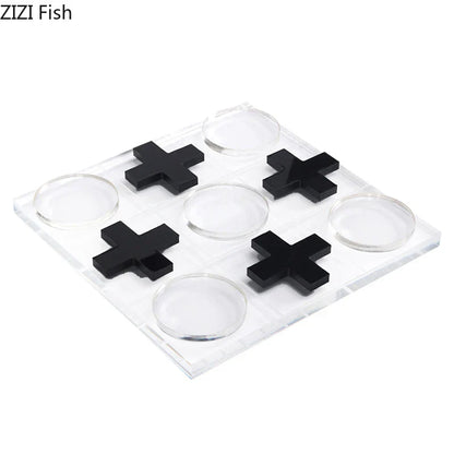 Decorbites™ Acryl-Tic-Tac-Toe-Schachbrett-Set: Geometrische Kunstwerke Ornamente & Schachfiguren