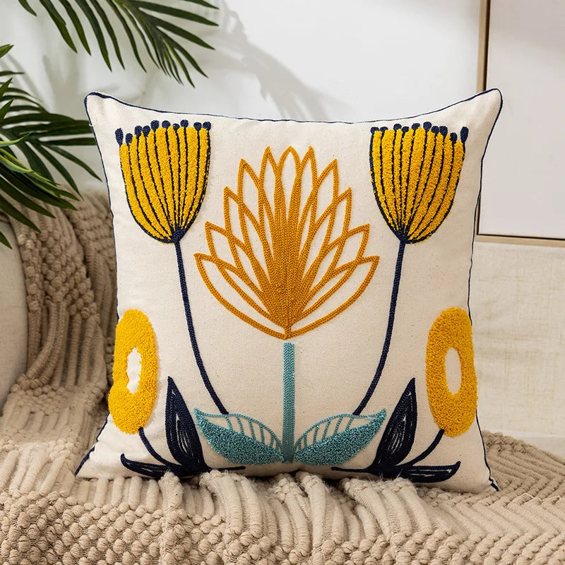 Decorbites™ Daisy Gelb Blumen Geometrisches Kissenbezug - Weiches Gemütliches Stickerei für das Wohnzimmer