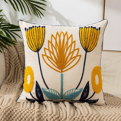 Decorbites™ Daisy Gelb Blumen Geometrisches Kissenbezug - Weiches Gemütliches Stickerei für das Wohnzimmer