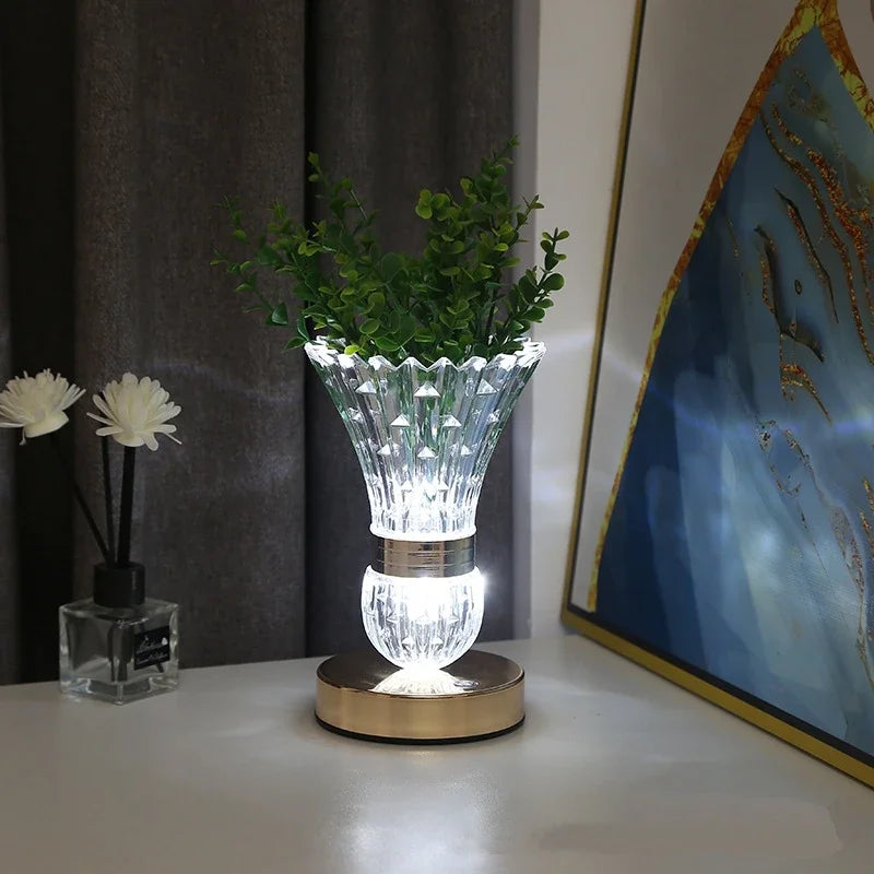 Decorbites™ Kristall-LED-Vasen-Tischleuchte mit Berührungsschalter, Dreifarbige Dimmbarkeit, Dekoration für Schlafzimmer und Wohnzimmer