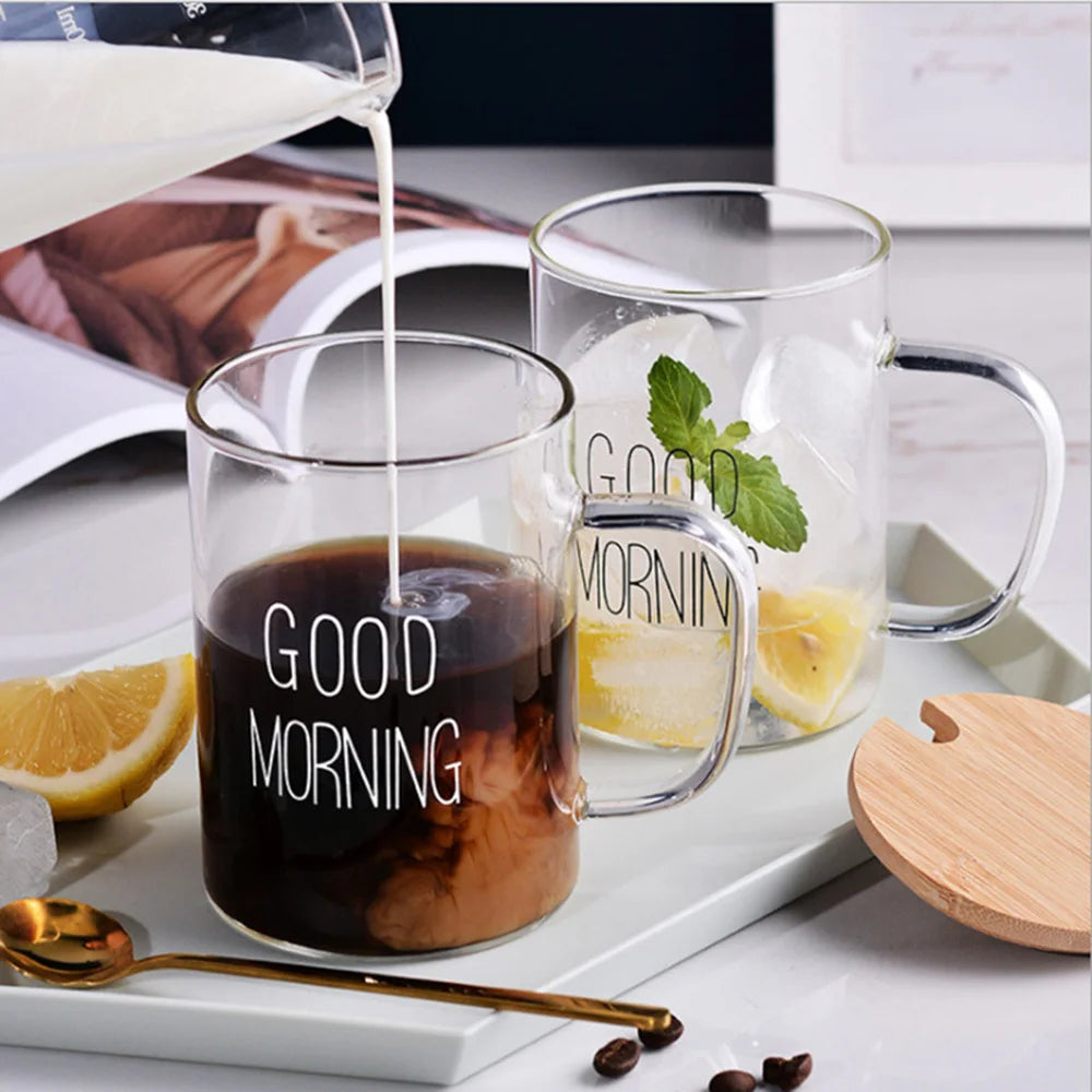 Decorbites™ Guten Morgen Glasbecher - Transparenter Becher mit Henkel