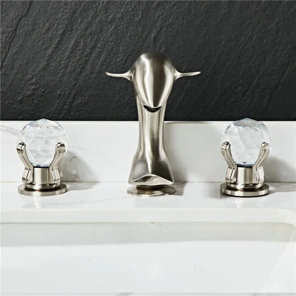 DecorBites™ Gold Basin Faucet: Brass Nickel Dolphin Bathroom Sink Faucet, 3 Hole Widespread