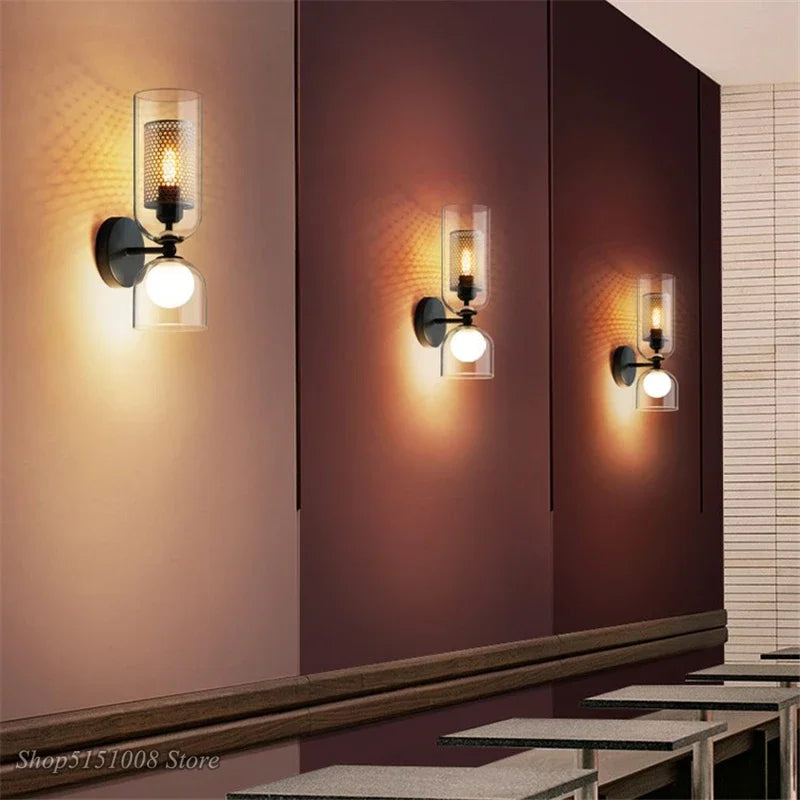 Decorbites™ Doppeltköpfige Eisennetz-Glas-Wandlampe für moderne Beleuchtung und Heimdekoration
