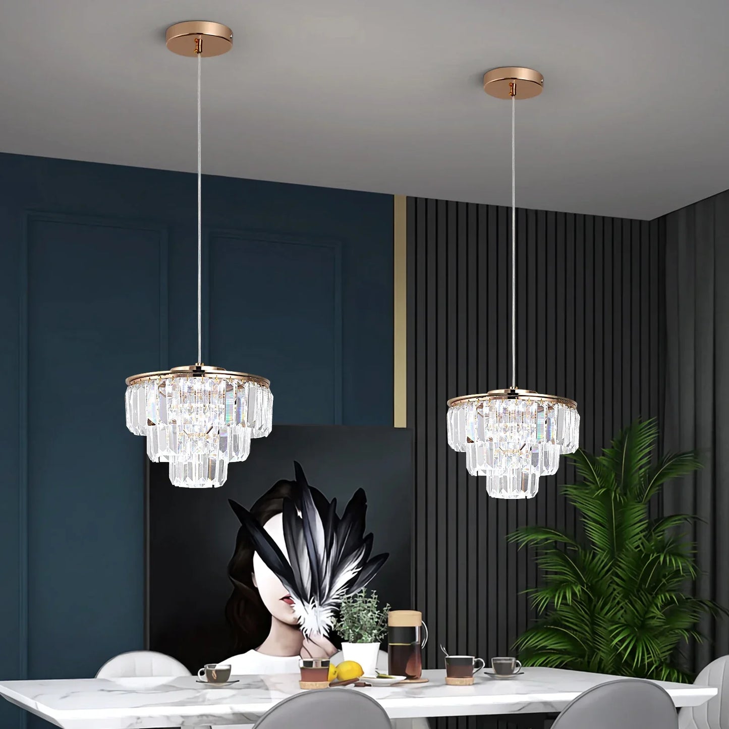 DecorBites™ Crystal LED Ceiling Chandelier for Kitchen Island, Living Room, Dining Room Lighting