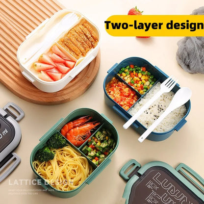 Decorbites™ Kinder 2-Lagiges Bento-Mittagessen-Box, Mikrowellentauglicher Lebensmittelbehälter für Schule & Outdoor-Aktivitäten