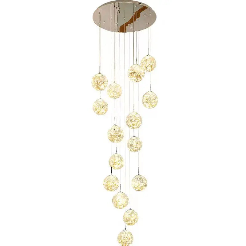 DecorBites™ Glass Ball Spiral Chandelier for Modern Staircase & Dining Table LED Ceiling Light