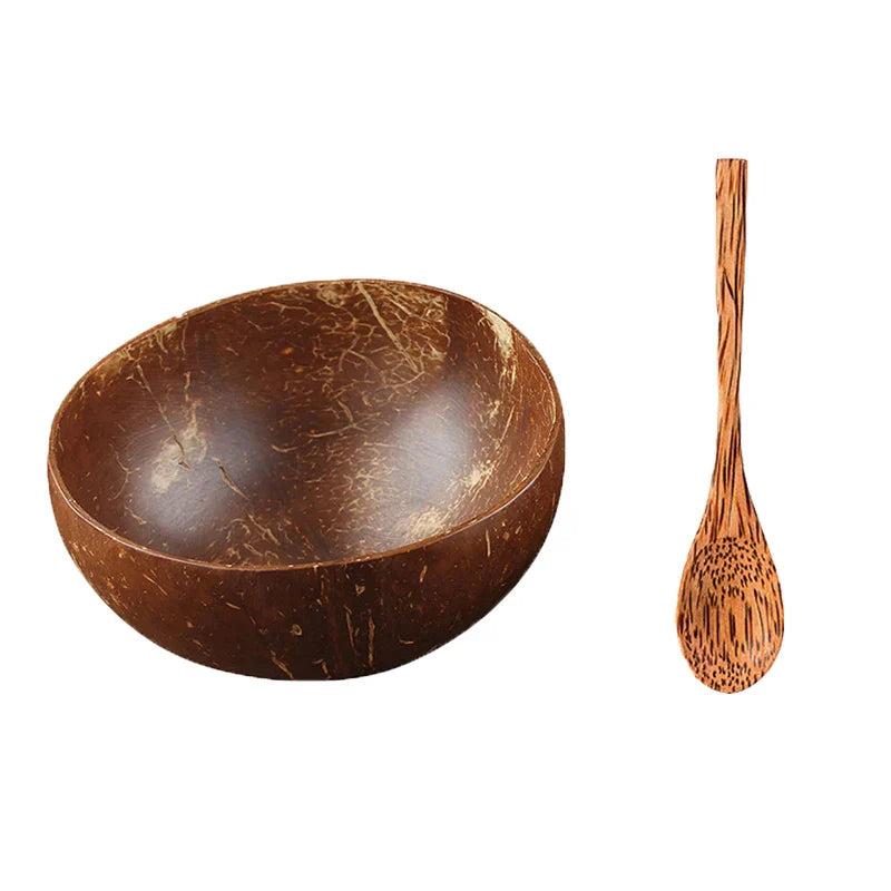 Decorbites™ Kokosnussschalen-Set mit Holzlöffel: Natürliches handgefertigtes Tischgeschirr für Desserts, Früchte, Salate