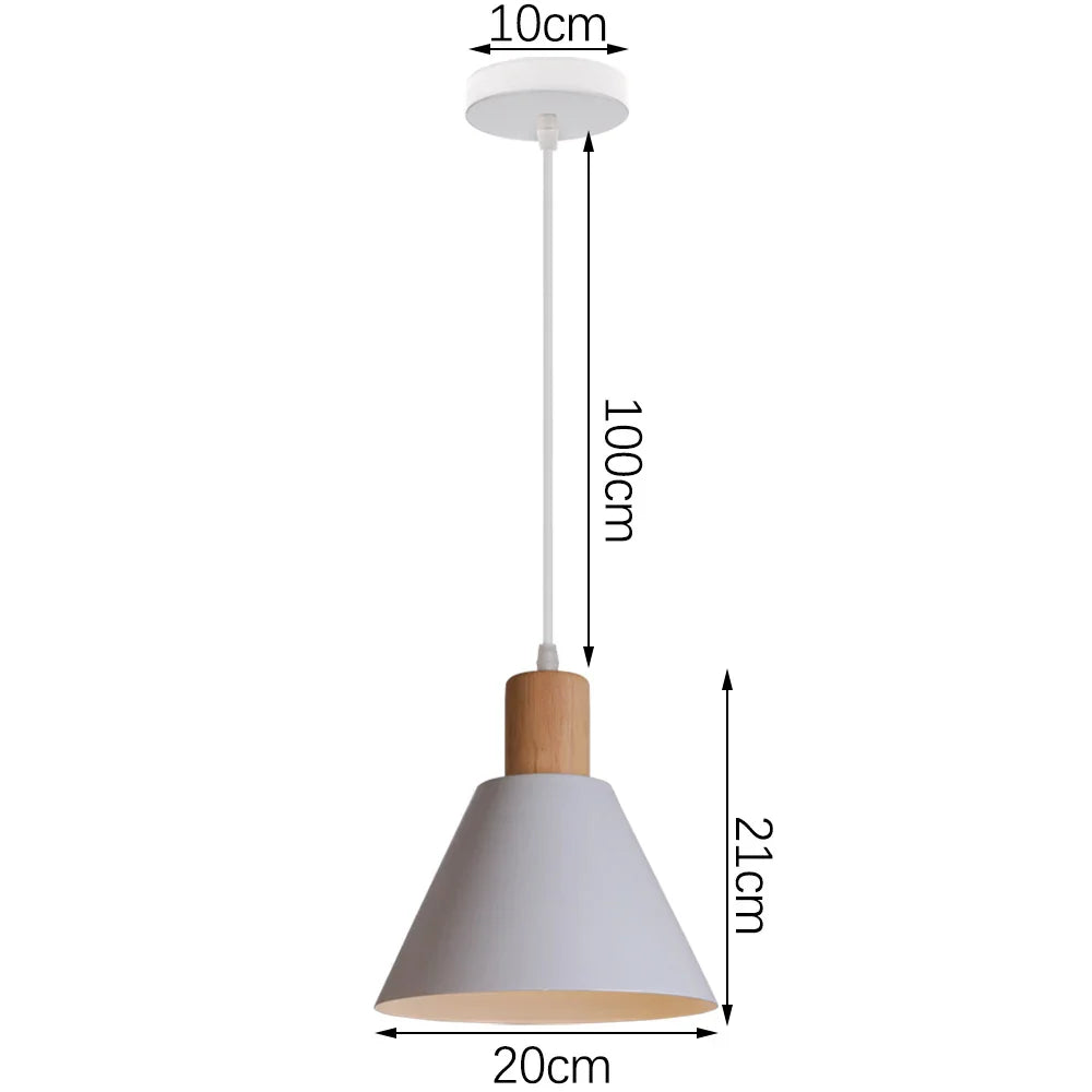 Nordic White Iron Pendant Light With Wood Accent