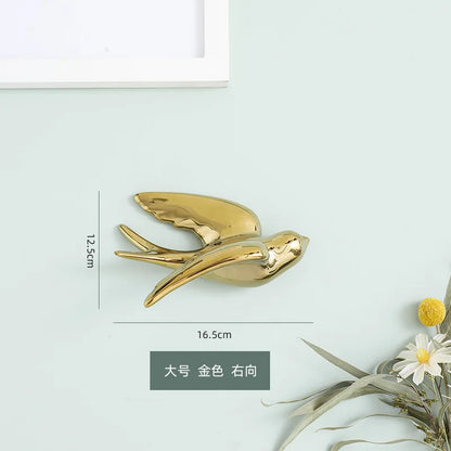 Decorbites™ Goldener Vogel-Schwalben-Skulptur Wanddekoration Dreidimensionale Handwerkskunst