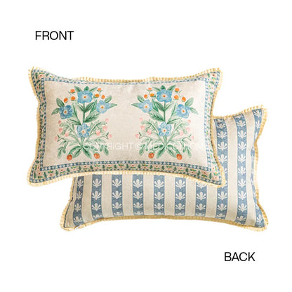 DecorBites™ French Pastoral Flowers Lumbar Pillow Cover 30x50cm Luxe Fabric Texture Case