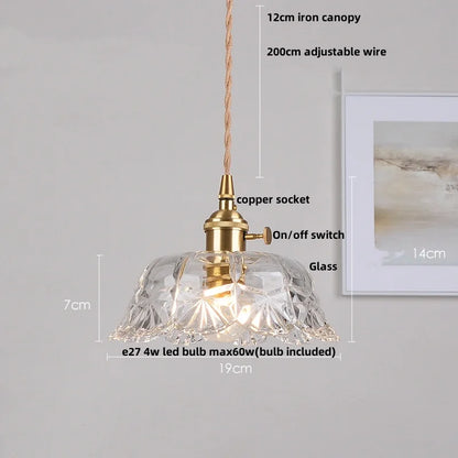 DecorBites™ LED Walnut Wood Pendant Light Clear Glass Copper Switch Decor