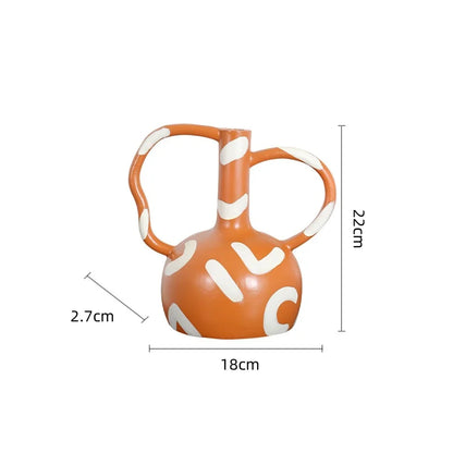 DecorBites™ Geometric Striped Vase with Abstract Handle for Home Decoration