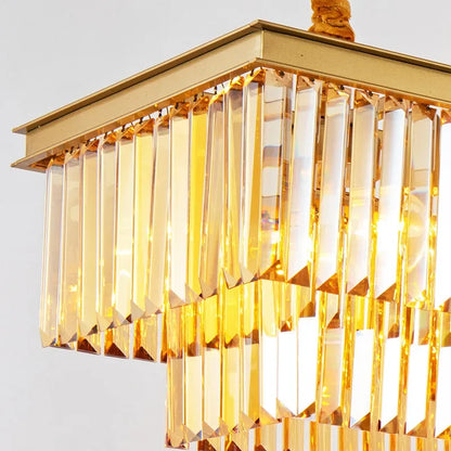 Decorbites™ Gold Schwarz Metall LED Kronleuchter mit K9-Kristall – Retro Quadratisches Ketten-Pendant-Licht