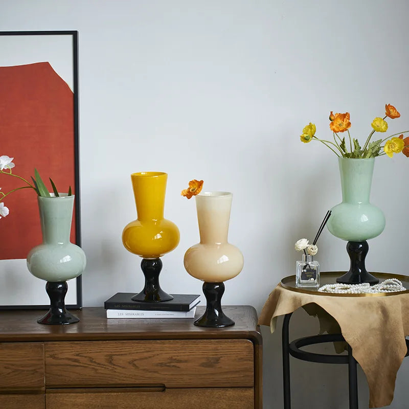 DecorBites™ Geometric Vintage Glass Vase for Home Decoration