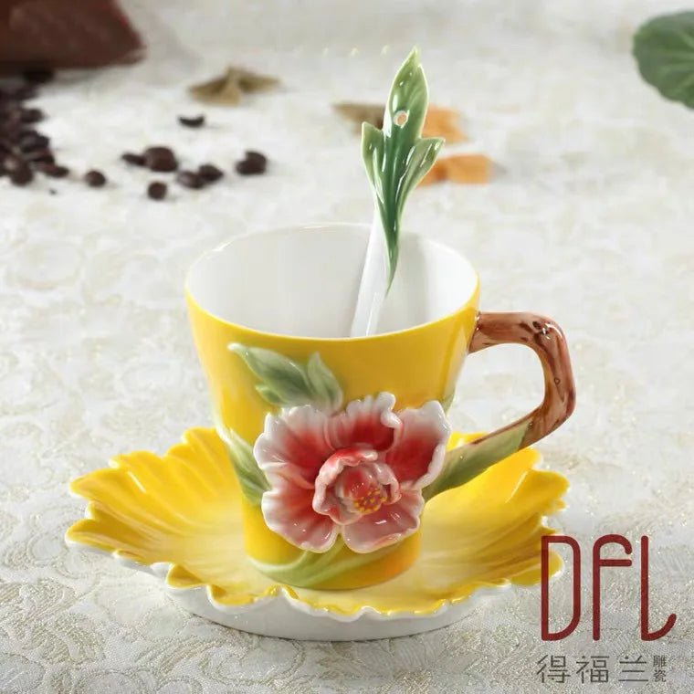 Decorbites™ Emaille-Rosen-Pfingstrosen-Blumen-Kaffeetasse Hochzeits-Geburtstagsgeschenk