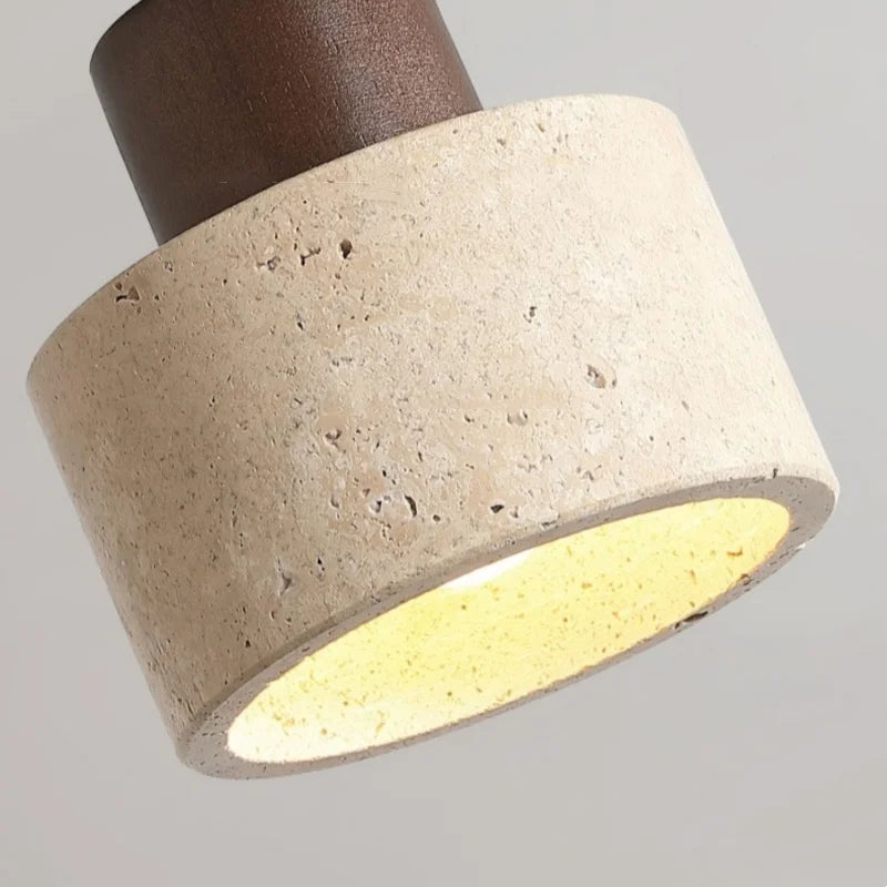 Decorbites™ Japan-Stil LED-Deckenleuchte Gelber Travertin-Stein Holz-Basis Schlafzimmer-Leuchte.